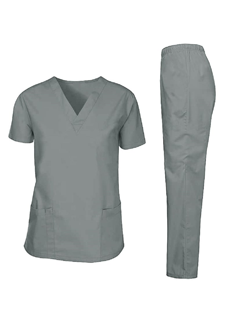Rannah's Uniform - Scrubs Medical Uniform Unisex Top and Pants Grey Nurse Suit Set - Image 1