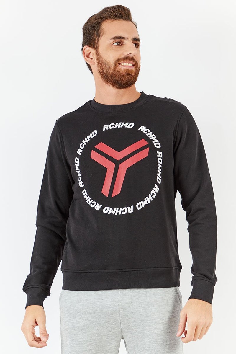 JOHN RICHMOND Men Crew Neck Brand Logo Sweatshirt, Black - Image 1
