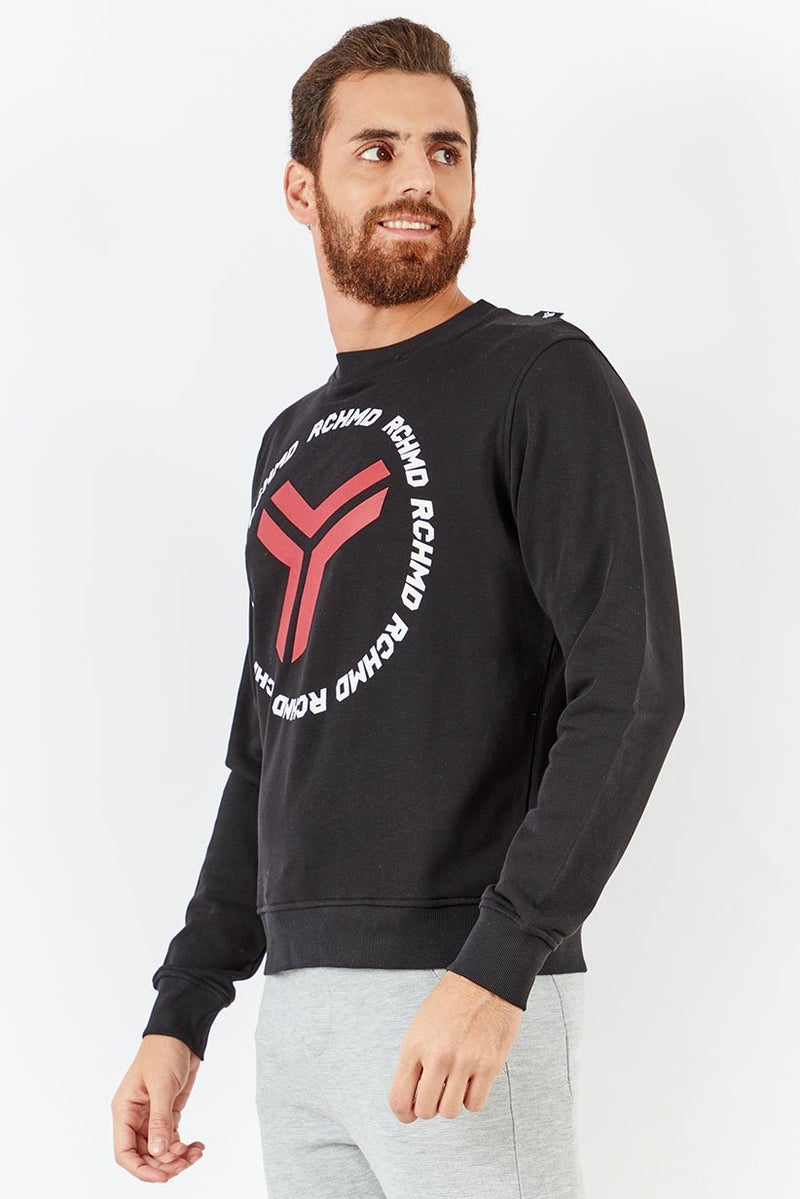 JOHN RICHMOND Men Crew Neck Brand Logo Sweatshirt, Black - Image 4