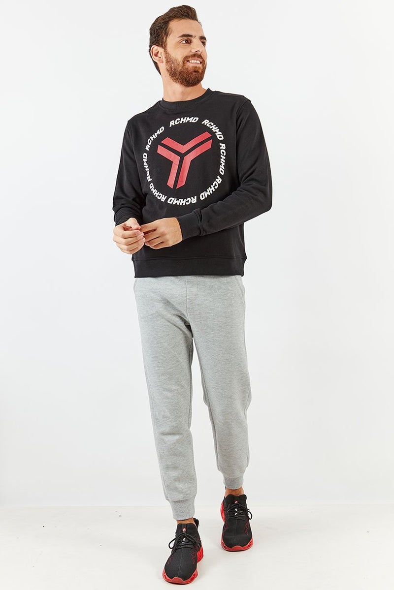 JOHN RICHMOND Men Crew Neck Brand Logo Sweatshirt, Black - Image 2