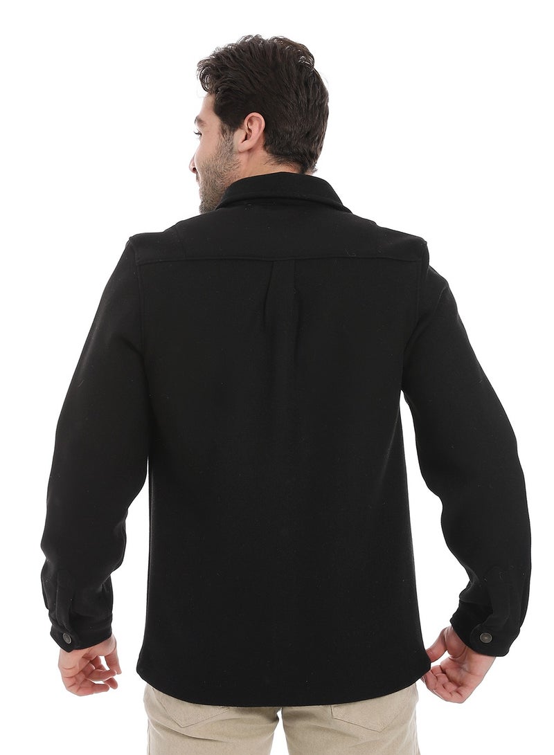 Andora Classic Wool Shirt With Dual Front Pockets _ Black - Image 3