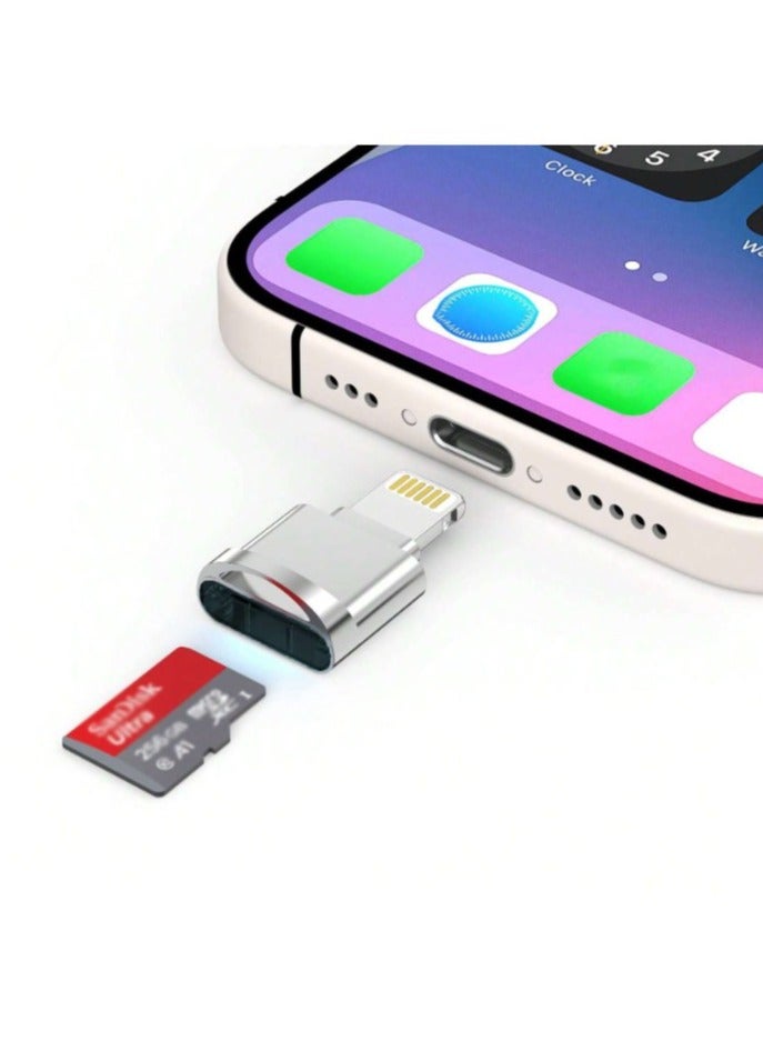 Micro SD/TF card reader, Lightning type, to connect to iPhone and iPad, transfers data and photos - Image 1