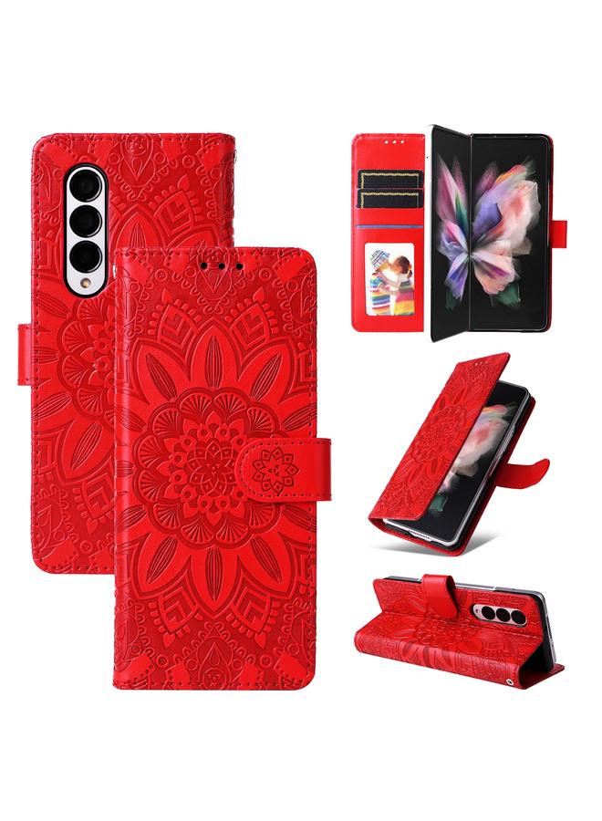 اس-توب جراب لهاتف Samsung Galaxy Z Fold3 5G مصنوع من جلد عباد الشمس المنقوش - Image 1