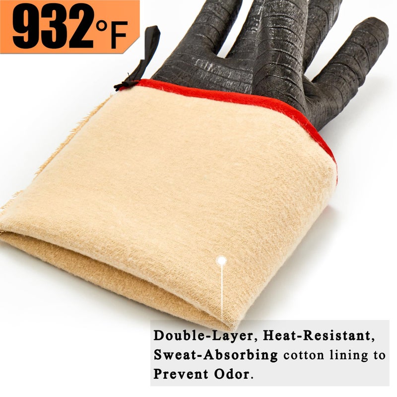 RAPICCA Heat Resistant BBQ Grill Gloves: Oil Resistant Waterproof for Smoking Grilling Cooking Barbecue Deep Frying Turkey Rotisserie Handling Hot Greacy Meat Stocking Stuffers - Long Sleeve 932°F - Image 2