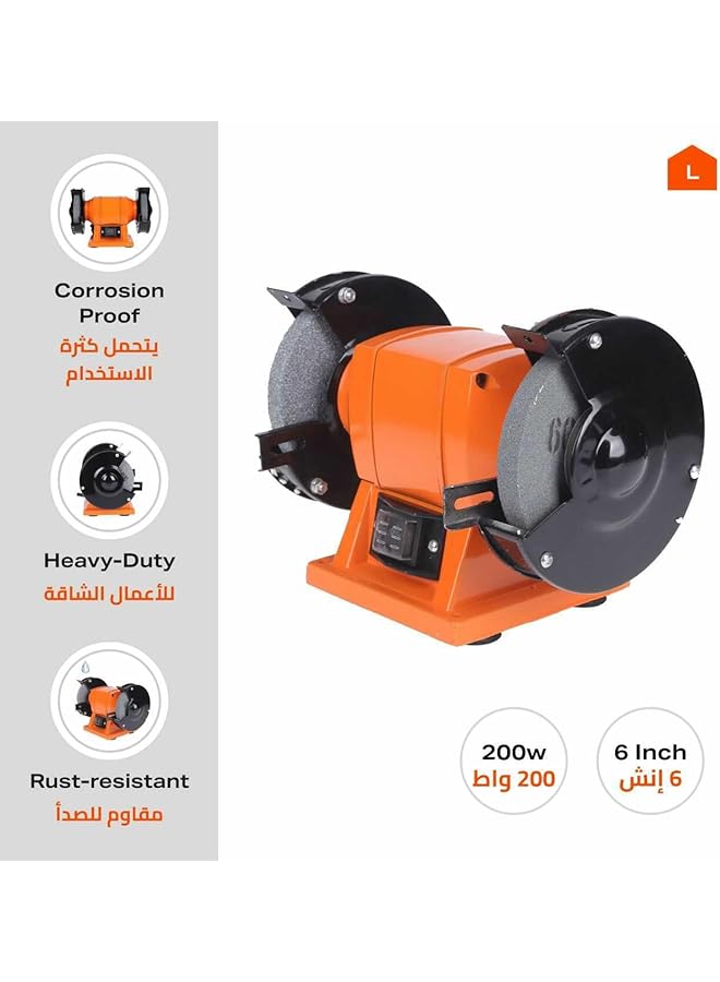 BMB Table Grinding Machine 6 Inch Versatile Bench Grinder For Metalworking And Woodworking Projects Precision Grinding Durable Construction Safety Features Easy To Use Workshop Grinding Tool - Image 2