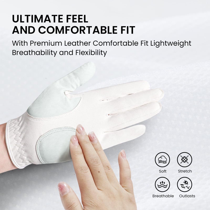 FINGER TEN Stylish Golf Gloves Women with Ball Marker 1 Pack for Left or Right Hand, Breathable Glove with Fashion Patterns for Ladies Right Left Handed Golfer (Full-Orange, Large, Left) - Image 3
