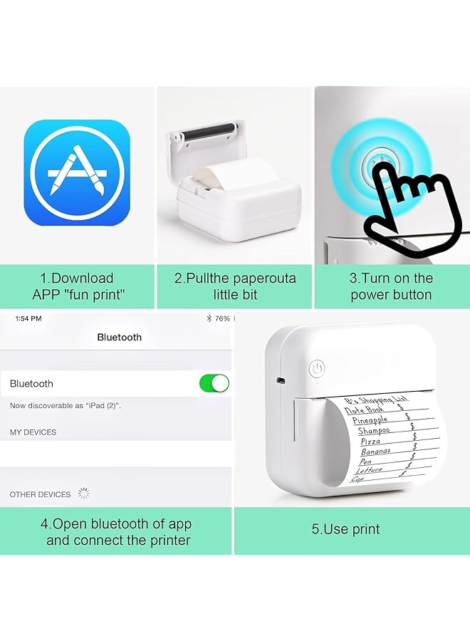 erorex Portable Thermal Printer Pocket Bluetooth Thermal Printer Inkless Thermal Portable Printer Wireless Mini Printer Thermal Label Receipt Printer Compatible With Ios And Android - Image 4