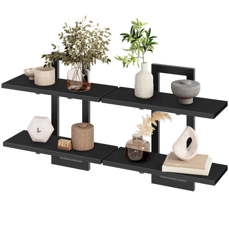 HOOBRO Floating Shelves, 15 Inch Wall Shelf Set of 2, Wall Mounted Storage Shelves 2-Tier, Hanging Bathroom Shelves, for Living Room, Bedroom, Bathroom, Kitchen, Black BK32BJ01 - Image 1