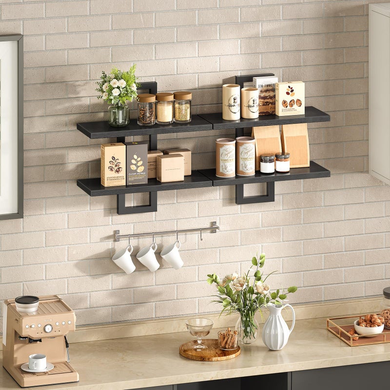 HOOBRO Floating Shelves, 15 Inch Wall Shelf Set of 2, Wall Mounted Storage Shelves 2-Tier, Hanging Bathroom Shelves, for Living Room, Bedroom, Bathroom, Kitchen, Black BK32BJ01 - Image 2