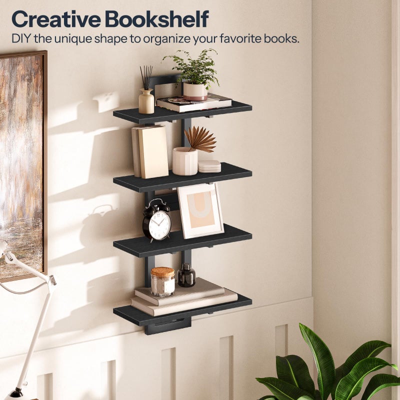 HOOBRO Floating Shelves, 15 Inch Wall Shelf Set of 2, Wall Mounted Storage Shelves 2-Tier, Hanging Bathroom Shelves, for Living Room, Bedroom, Bathroom, Kitchen, Black BK32BJ01 - Image 5