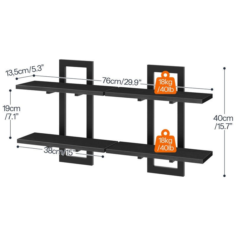 HOOBRO Floating Shelves, 15 Inch Wall Shelf Set of 2, Wall Mounted Storage Shelves 2-Tier, Hanging Bathroom Shelves, for Living Room, Bedroom, Bathroom, Kitchen, Black BK32BJ01 - Image 3