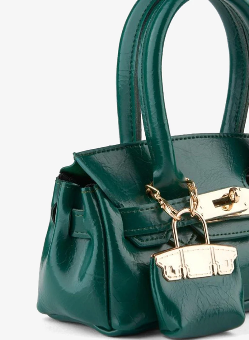 Women's Box Green Charm Gift Design Twist-Lock Closure Hand, Arm and Shoulder Bag.
