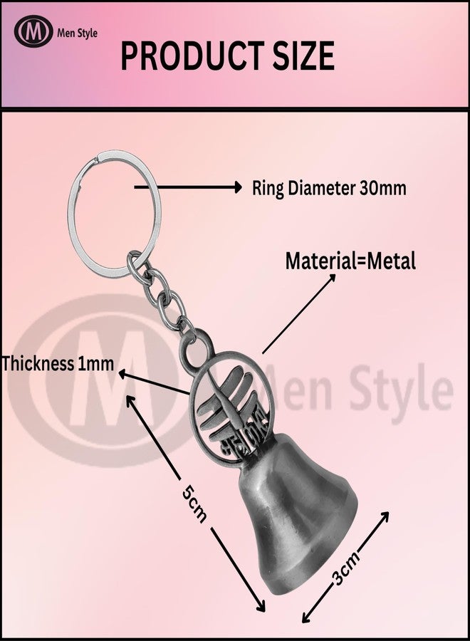 M Men Style Mahakal Bel Metal Grey Keychain | Antique Finish Lord Shiva Trishul Damru Key Ring | Spiritual Religious Gift Grey SKey2025513 - Image 2
