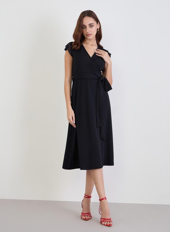 Styli Women Black Lace Detail Sleeveless A-Line Midi Dress - Image 3