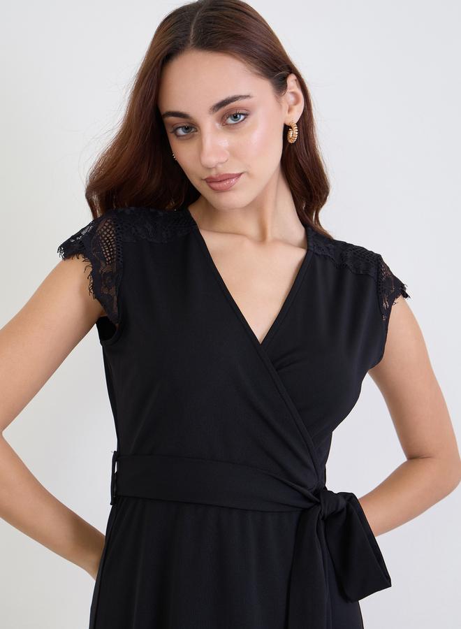 Styli Women Black Lace Detail Sleeveless A-Line Midi Dress - Image 4