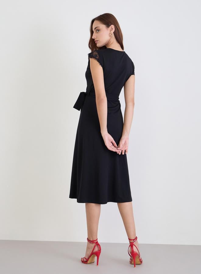 Styli Women Black Lace Detail Sleeveless A-Line Midi Dress - Image 5
