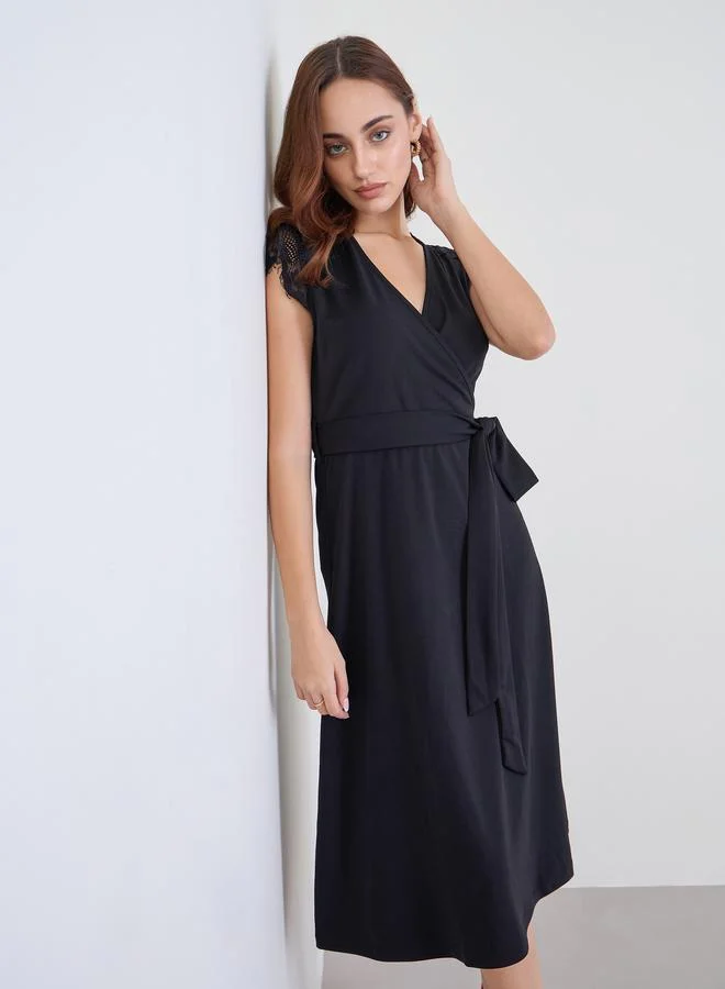 Styli Styli Women Black Lace Detail Sleeveless A-Line Midi Dress