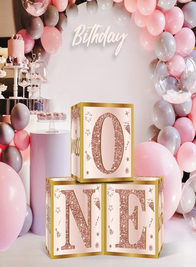 Guiruiy 3Pcs 1st Birthday Boxes Decorations for Girls - Pink Rose Gold Miss Onederful Boxes, One Year Old Girl Birthday Theme Cardboard Balloon Box Decor - Image 4