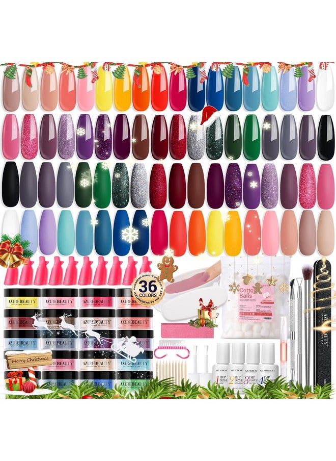 AZUREBEAUTY 170Pcs Dip Powder Nail Kit Starter 36 Colors Christmas Pink Red Purple Dipping Powder With Base/Top Coat Activator Dip Liquid Set + Nail Removal Accessories Set For Gift  - Image 1