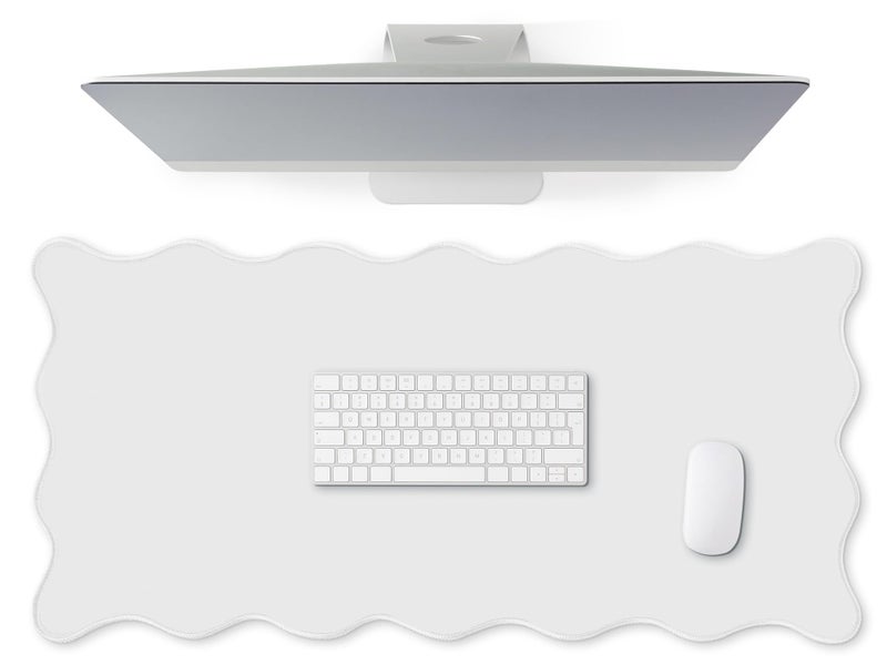 Hahafelt Scalloped Desk Mat Large Desk Pad Cute Coquette Table Mat Back to School Preppy Table Make up Pad Nonslip Graduation Gift with Stitching Waterproof GamingWhite315 x 158 Inches - Image 2