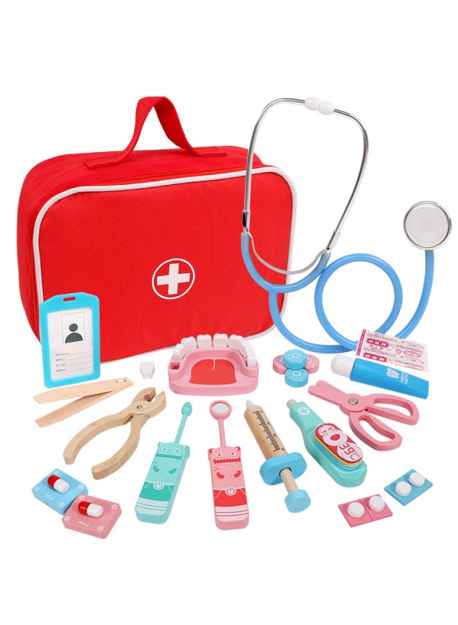 Wooden Baby Children's Medical Tools Play House Simulation Doctor Toy Set Girl Nurse Bag Doctor Toy-Color:Fun Bag B - Image 1