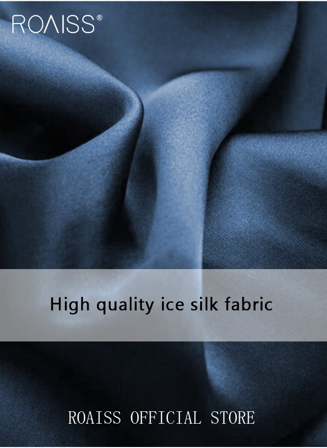 roaiss - 2-Piece Set Men's Short Sleeves Pajamas Pants Sleepwear Sets Satin Leaf Printing Silk Nightgown Male Loose Shirts Spring Summer Thin Loungewear Home Clothes - Image 1