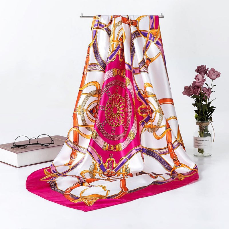 Foreign trade Europe and the United States 90cm colored printing large square Malaysian headscarf Lady Silk Scarf gift Rose Red 