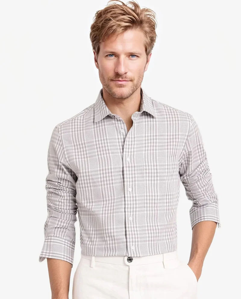 Rare Rabbit Rare Rabbit Men's Bisk Grey Cotton Fabric Full Sleeve Regular Fit Checks Twill Shirt
