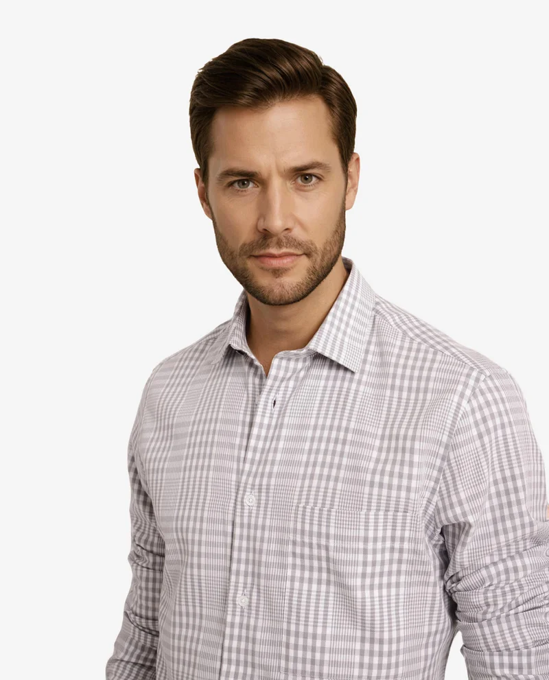 Rare Rabbit Rare Rabbit Men's Bisk Grey Cotton Fabric Full Sleeve Regular Fit Checks Twill Shirt