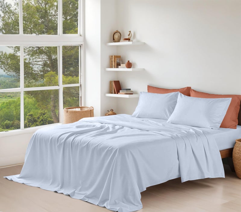 RUVANTI 100% Organic Cotton Sheets King Size, Percale Weave, GOTS Certified, 4-Piece Set, Deep Pocket 15", Crisp & Breathable, Soft Durable Bedding, SÃ¡banas AlgodÃ³n OrgÃ¡nico â€“ Arctic Ice - Image 2