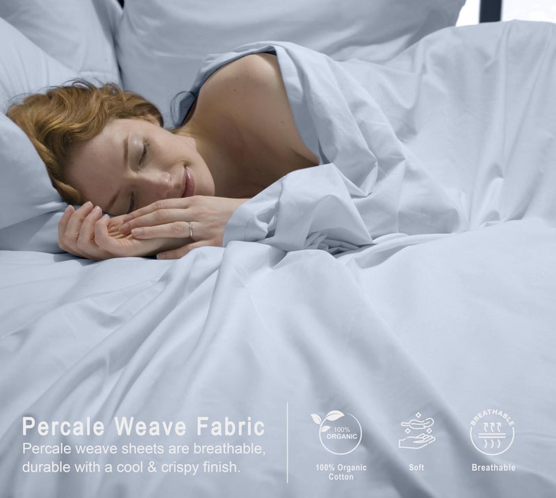 RUVANTI 100% Organic Cotton Sheets King Size, Percale Weave, GOTS Certified, 4-Piece Set, Deep Pocket 15", Crisp & Breathable, Soft Durable Bedding, SÃ¡banas AlgodÃ³n OrgÃ¡nico â€“ Arctic Ice - Image 4
