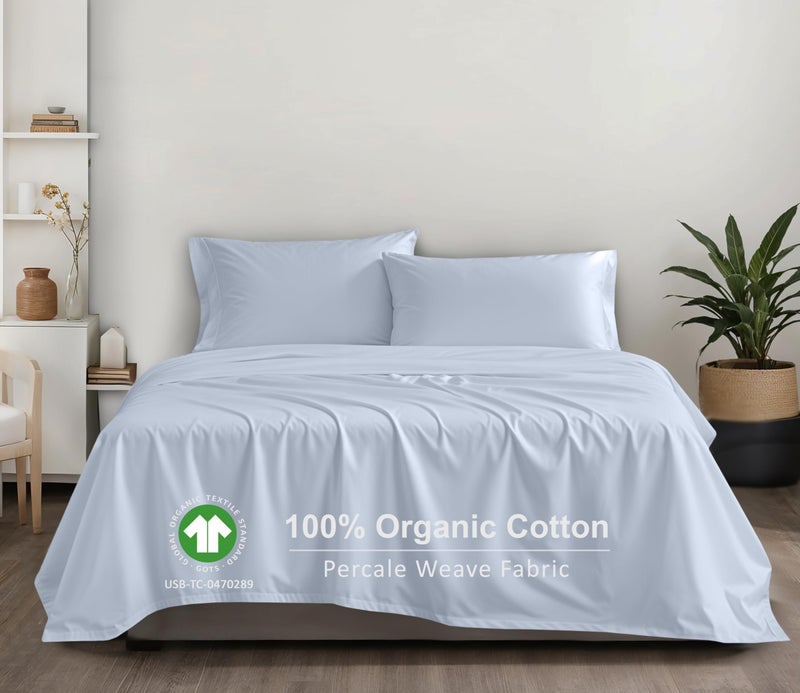 RUVANTI 100% Organic Cotton Sheets King Size, Percale Weave, GOTS Certified, 4-Piece Set, Deep Pocket 15", Crisp & Breathable, Soft Durable Bedding, SÃ¡banas AlgodÃ³n OrgÃ¡nico â€“ Arctic Ice - Image 3