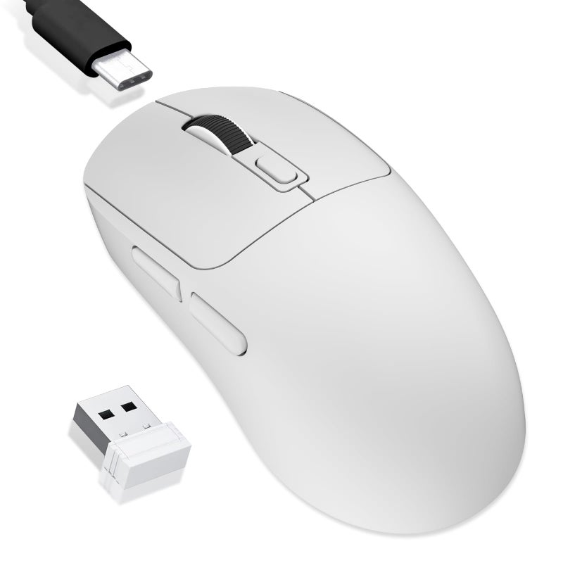 MELOGAGA Wireless Gaming Mouse, 2.4G/Bluetooth 5.4/USB-C 3-Mode Wired/Cordless Game Mice with 8 Adjustable DPI, Ergonomic Rechargeable Computer Mouse for PC, Mac, PS5, Tablet -White - Image 1