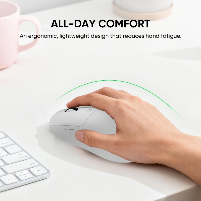 MELOGAGA Wireless Gaming Mouse, 2.4G/Bluetooth 5.4/USB-C 3-Mode Wired/Cordless Game Mice with 8 Adjustable DPI, Ergonomic Rechargeable Computer Mouse for PC, Mac, PS5, Tablet -White - Image 4