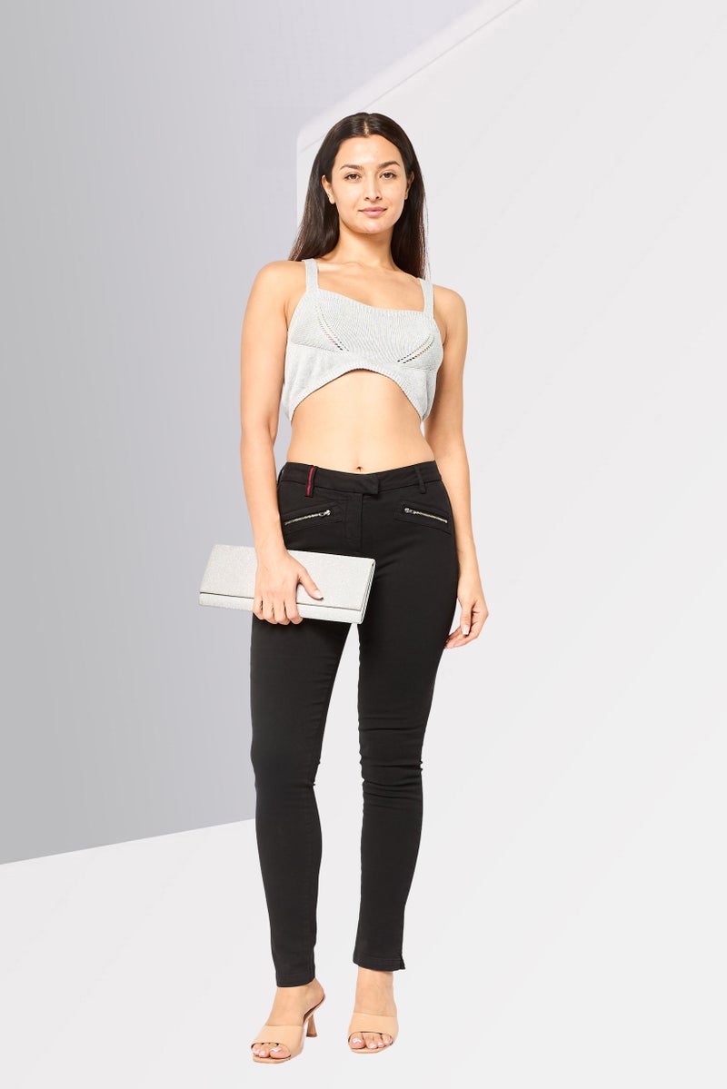 Scuderia Ferrari Women Mid Waist Solid Stretchable Skinny Denim, Black - Image 2