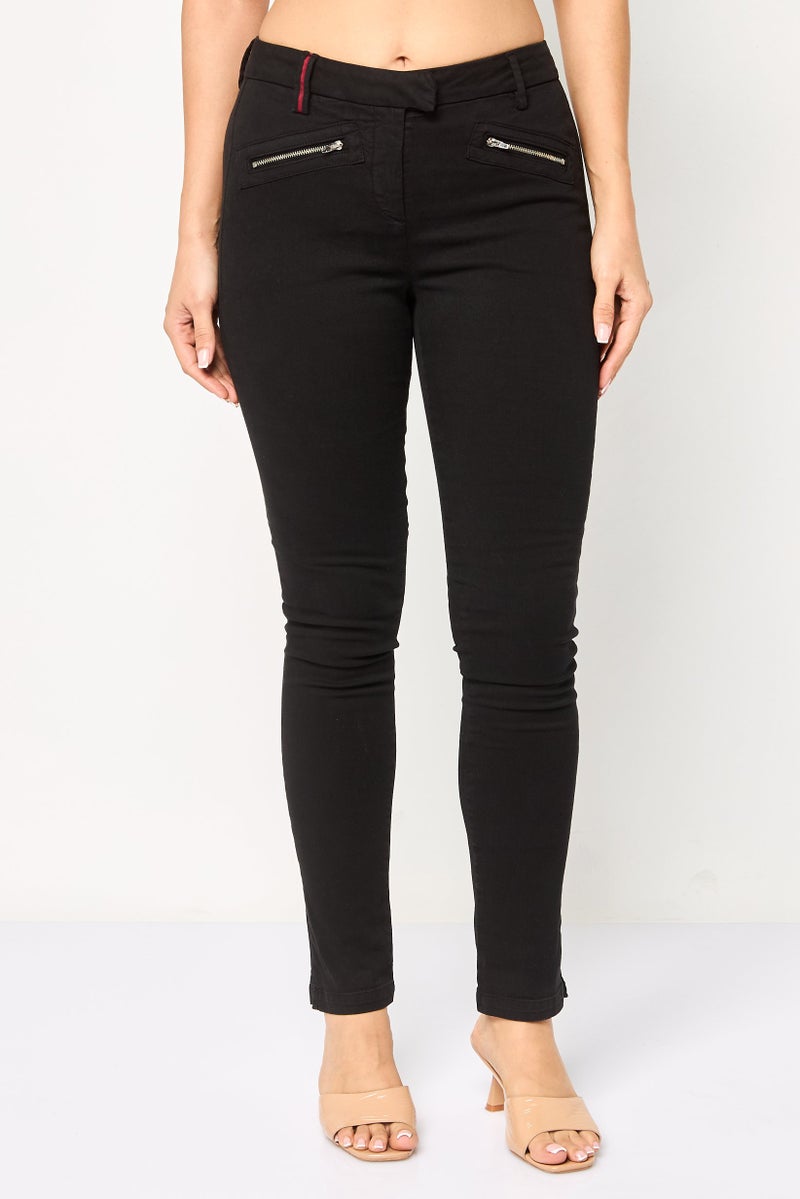 Scuderia Ferrari Women Mid Waist Solid Stretchable Skinny Denim, Black - Image 1