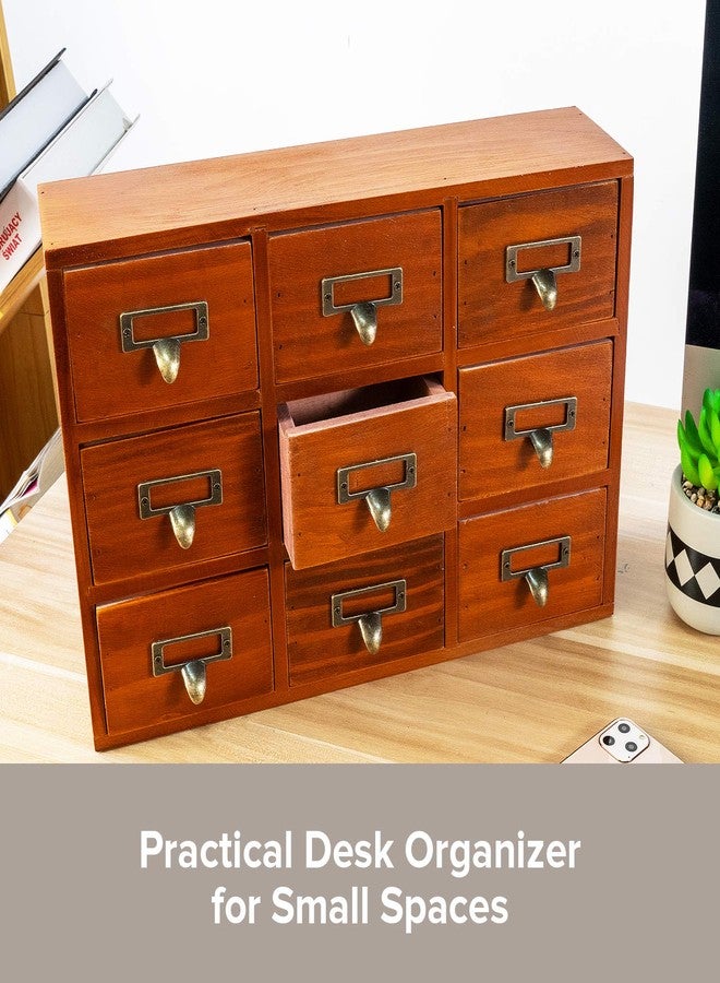 Primo Supply Wooden Drawer Organizer for Desktop - Vintage Apothecary Cabinet w/ 9 Drawers - Wood Desk Organizer - Home Office Desk Organizers and Accessories - Tabletop Chest of Drawers for Bedroom Organization - Image 5