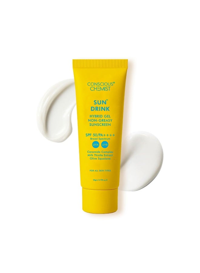 Conscious Chemist® Dewy Ceramide Sunscreen SPF 50 PA++++ | For Oily Skin | UVA/UVB & Blue Light Protection | Fragrance-Free | For Men & Women, All Skin Type - Sun Drink | 20g - Image 1