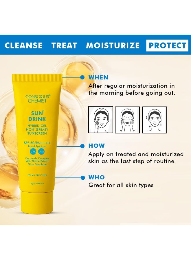 Conscious Chemist® Dewy Ceramide Sunscreen SPF 50 PA++++ | For Oily Skin | UVA/UVB & Blue Light Protection | Fragrance-Free | For Men & Women, All Skin Type - Sun Drink | 20g - Image 4