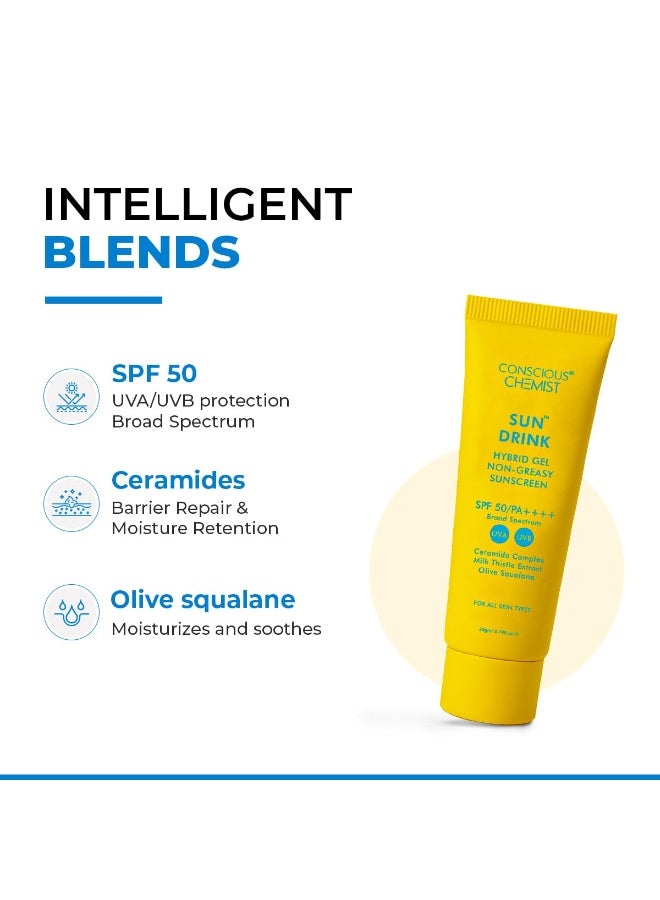 Conscious Chemist® Dewy Ceramide Sunscreen SPF 50 PA++++ | For Oily Skin | UVA/UVB & Blue Light Protection | Fragrance-Free | For Men & Women, All Skin Type - Sun Drink | 20g - Image 2