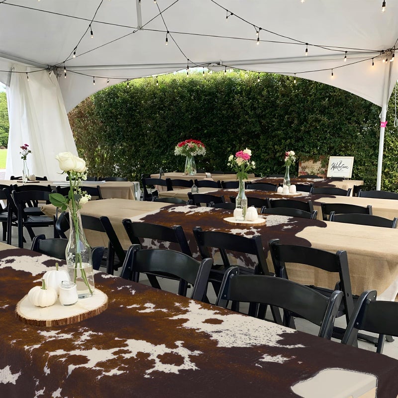 Tegeme 35.43 x 59.06 Inches Faux Cowhide Tablecloth Western Cowboy Party Decorations Brown Cow Print Table Cover for Western Birthday West Country Wedding Party Decor Supplies - Image 4