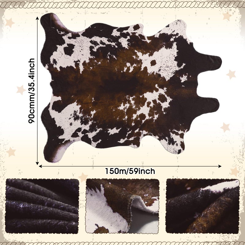 Tegeme 35.43 x 59.06 Inches Faux Cowhide Tablecloth Western Cowboy Party Decorations Brown Cow Print Table Cover for Western Birthday West Country Wedding Party Decor Supplies - Image 2