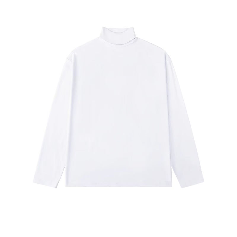 Semi-High Collar Base Shirt Men'S Fall/Winter Fat Plus Size Men'S Loose Sanding T-Shirt Solid Color White Interior - Image 1