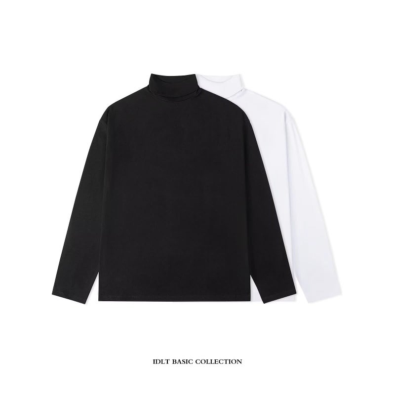 Semi-High Collar Base Shirt Men'S Fall/Winter Fat Plus Size Men'S Loose Sanding T-Shirt Solid Color White Interior - Image 2