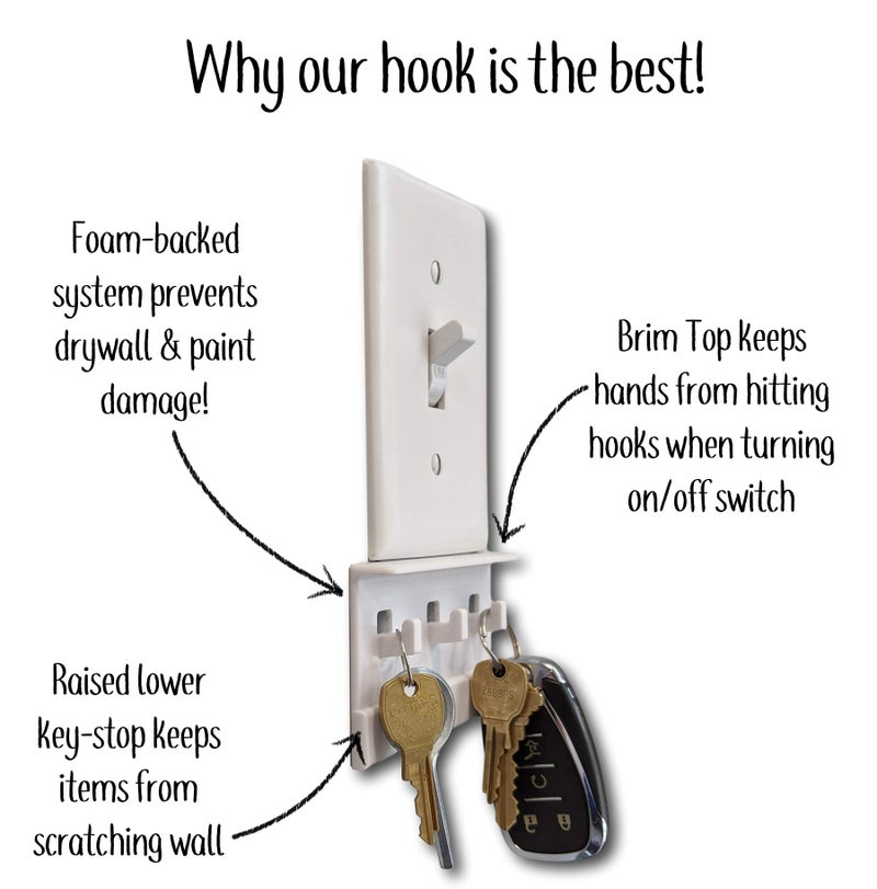 Mount Genie The No-Screwups Key Hook Organizer by Mount Genie (Black, 1-Pack): Wall Mount with No Damaging Screws or Tape. Installs in Seconds on Any Light Switch. Great for Entryway, Mudroom, Kitchen, Office - Image 3