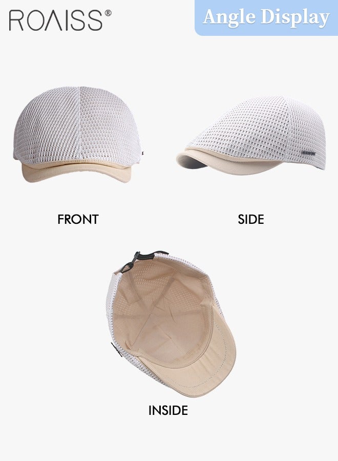 roaiss Adjustable Newsboy Cap for Men Vintage Beret Flat Cap Breathable Mesh Hat Mens Summer Hat Golf Fishing Hat (Beige, One Size) - Image 4
