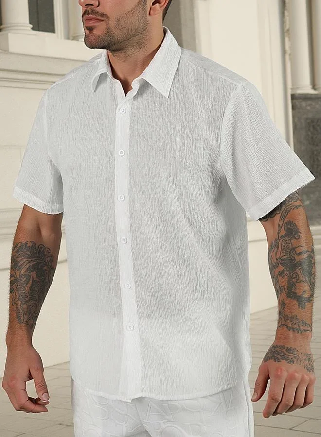 Take Two Men White Textured Short Sleeve Shirt