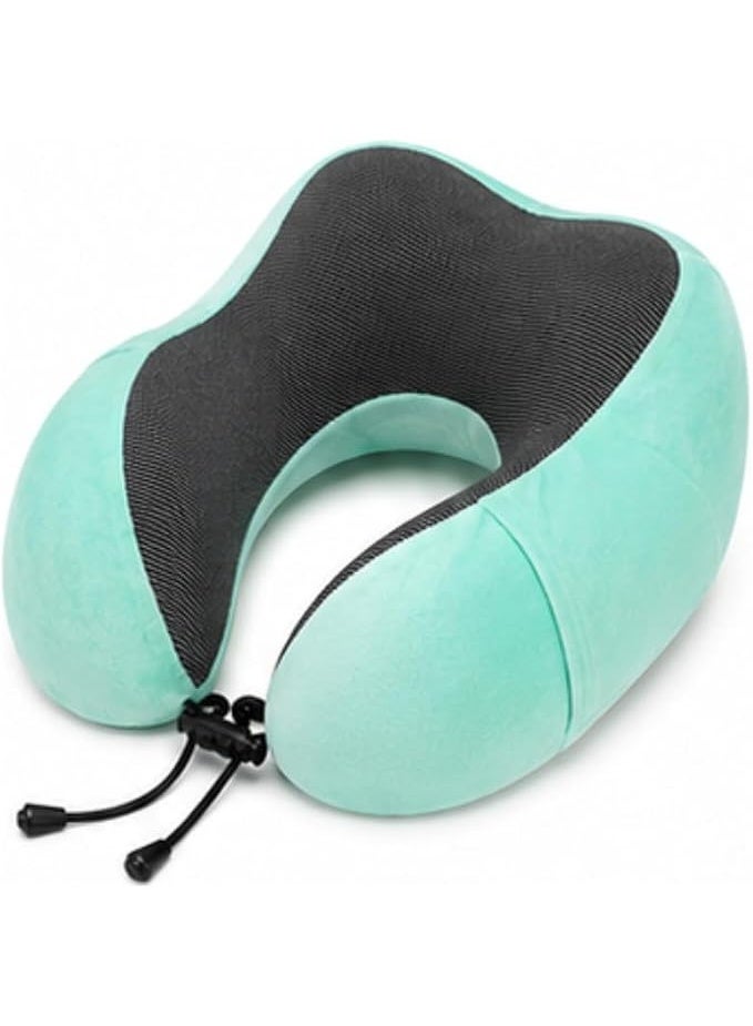 Memory Foam Travel Neck Pillow 100% Memory Foam Velvet Fabric Airplane Neck Support Pillow For Car Train Bus Office Camping Soft Portable Ergonomic Travel Essential For Men Women Mint Green - Image 1
