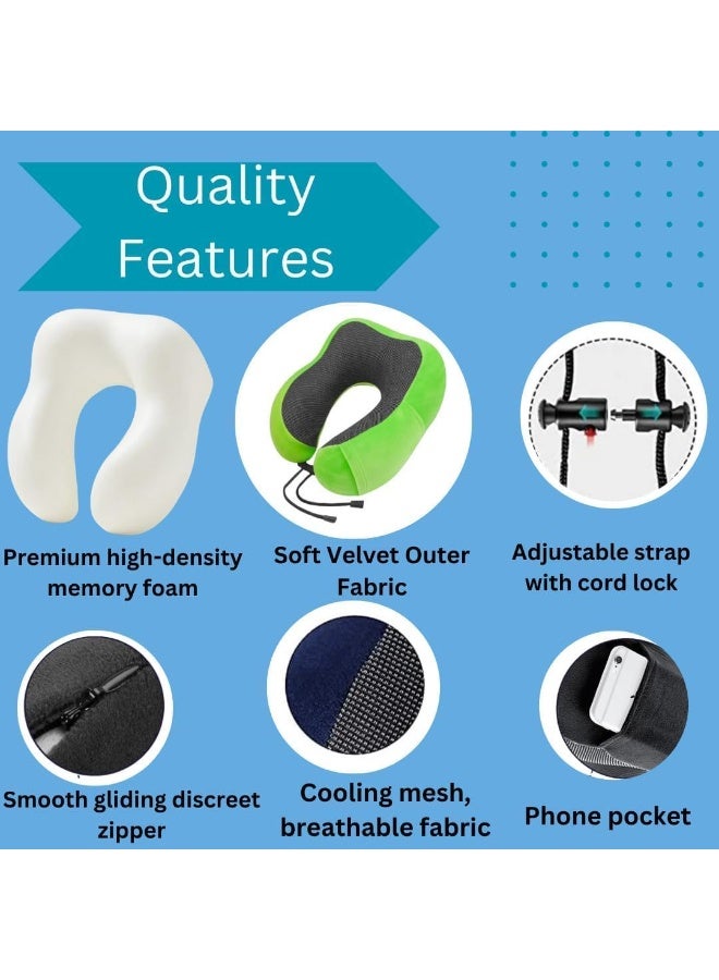 Memory Foam Travel Neck Pillow 100% Memory Foam Velvet Fabric Airplane Neck Support Pillow For Car Train Bus Office Camping Soft Portable Ergonomic Travel Essential For Men Women Mint Green - Image 4