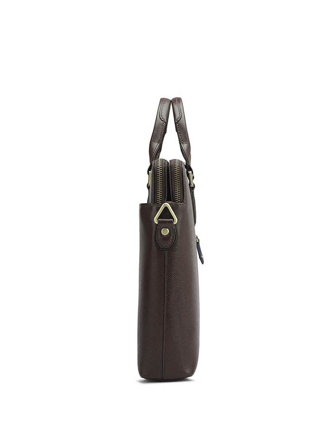 Da Milano Leather Brown Laptop Bag with Adjustable Shoulder Strap - Image 3